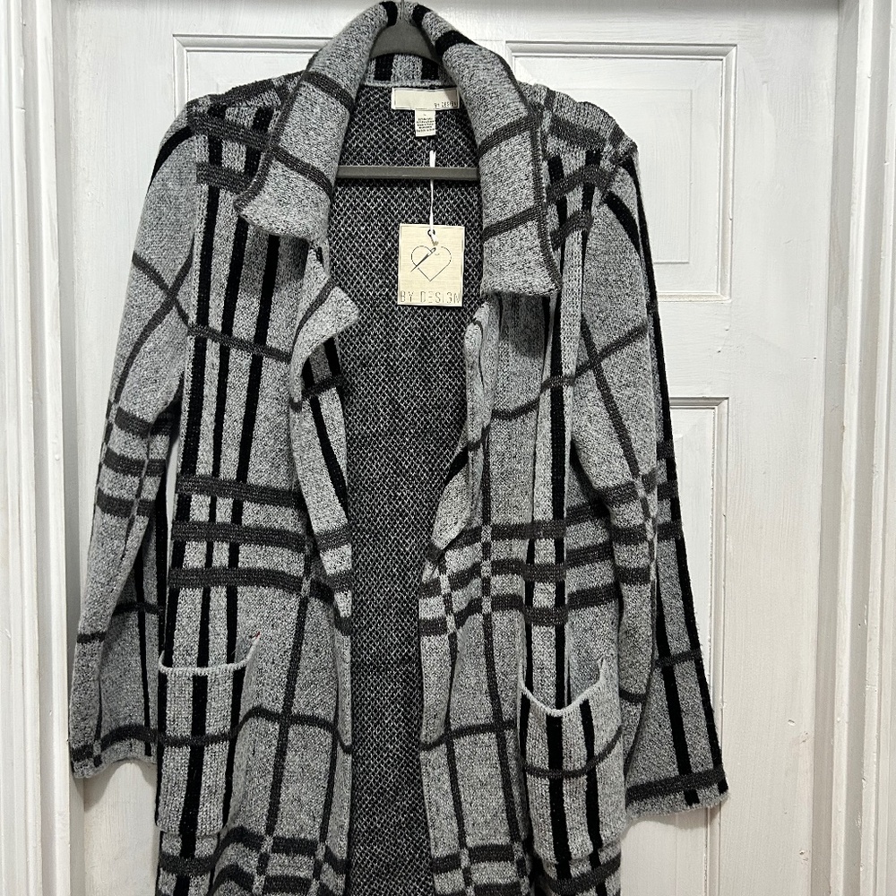 By Design Womens Coatigan Black, Grey - Size Large - Long Cardigan